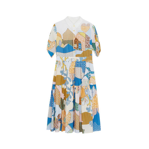 谜底2023夏季新款复古主题花色连衣裙短袖衬衫式中长裙232ML0580 商品图4