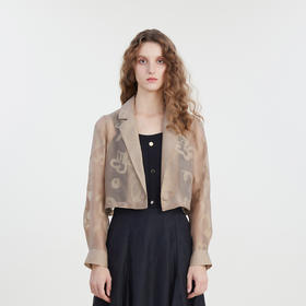 谜底2023夏季新款短款外套西装领通勤时尚小外套长袖女232MW0522