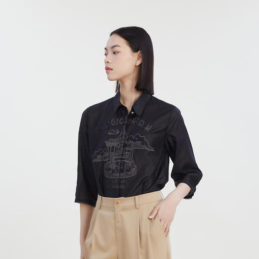 谜底2023夏季新款通勤风绣花衬衫七分袖女宽松时尚百搭232MC0552 商品图3