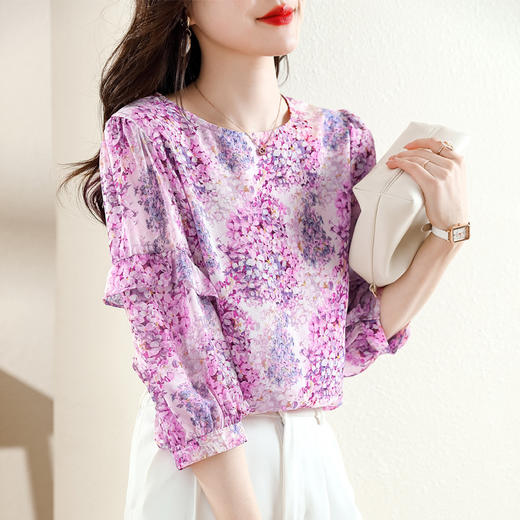 KQL E213N806碎花洋气百搭印花雪纺衫 商品图1