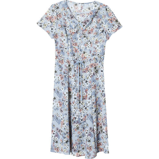 QYMYM-23A39-Y 气质优雅连衣裙夏季新款娃娃领印花裙中长款打底A字裙 商品图4