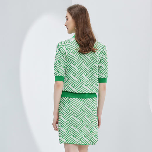 NF665斯尔丽瑟俪2023春夏新品小方领撞色几何图形针织套装小香风套装 商品图1