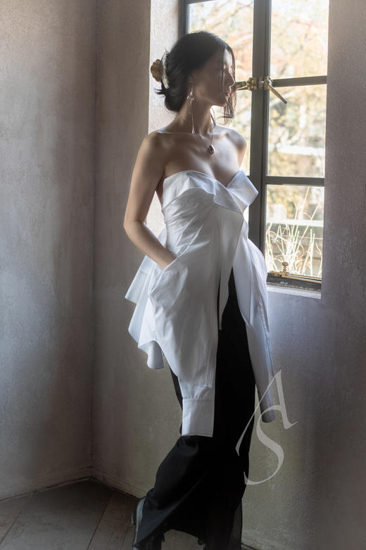 Oude Waag 卡其色/黑色雪纺拼接垂坠半身裙 商品图5