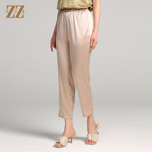 佐尔美夏季新款 气质桑蚕丝真丝香槟金长裤女E22KS15 商品图3