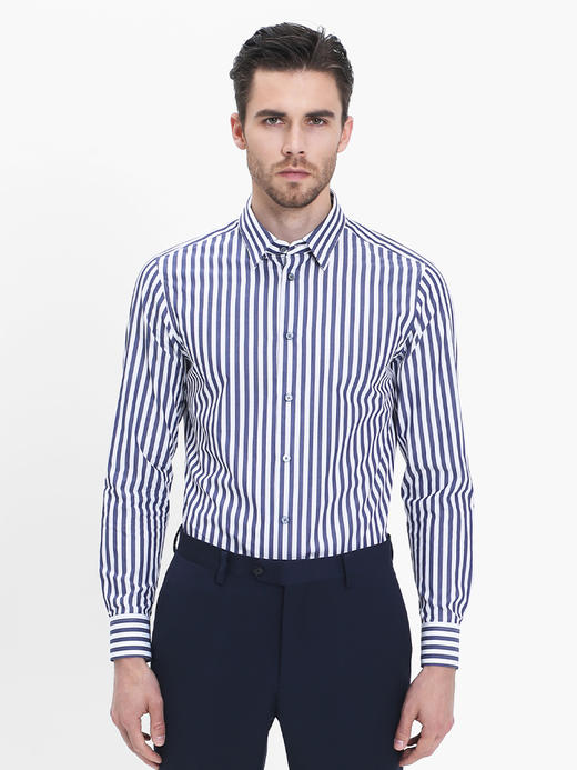 callisto蓝白巴朗斯条纹全棉意式领衬衫  SRSTL082C 商品图0