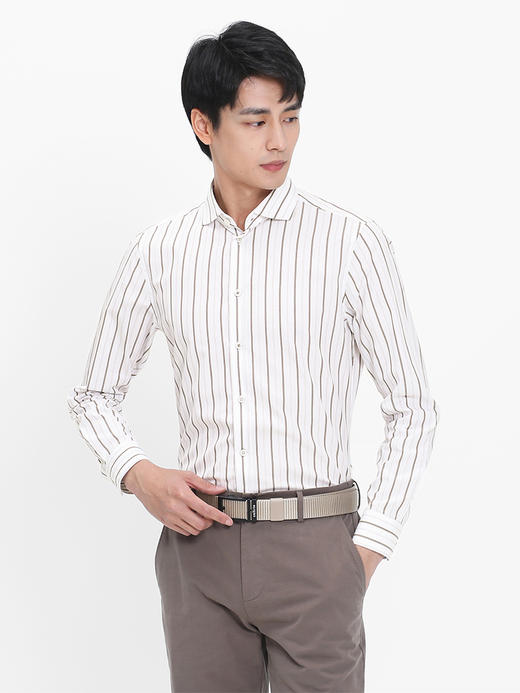 callisto咖双色条纹全棉法式领衬衫  SRSTL015C 商品图0