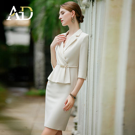 AD职业装气质女神范套装女时尚工作服春夏中袖假两件连衣裙工装裙 商品图2