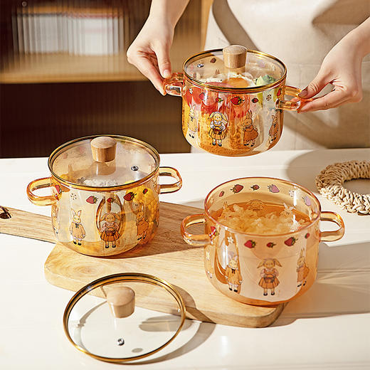 摩登主妇原创复古赫拉兔泡面碗带盖玻璃碗家用颜值耐高温双耳汤碗 商品图2