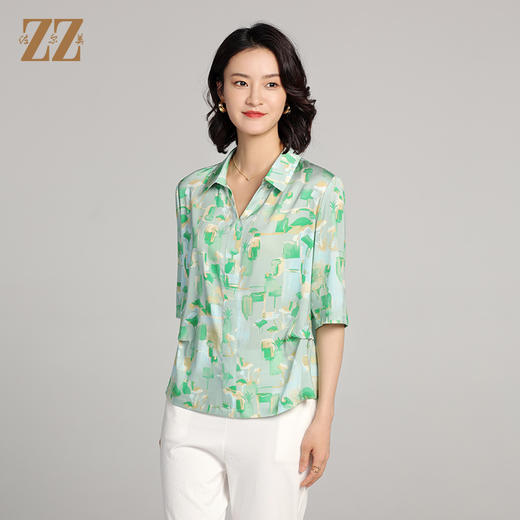 佐尔美夏季新款 桑蚕丝真丝小碎花中袖7分袖衬衣女E22CS73 商品图1