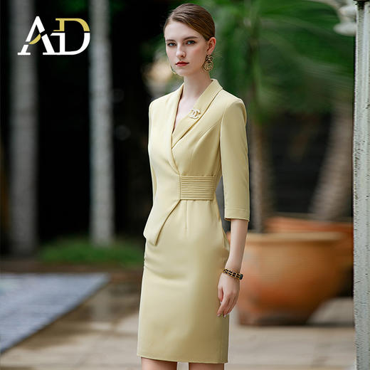 AD黄色职业套装裙气质名媛高级感西装包臀连衣裙前台接待工作服 商品图3