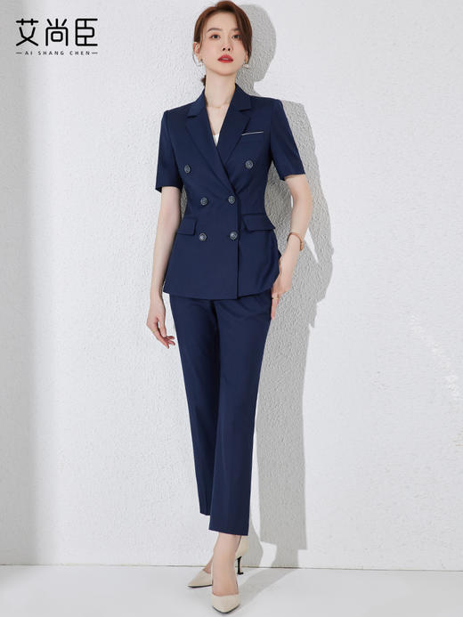 藏青色西装套装女夏季2023新款职业装正装短袖薄款休闲小西服外套 商品图1