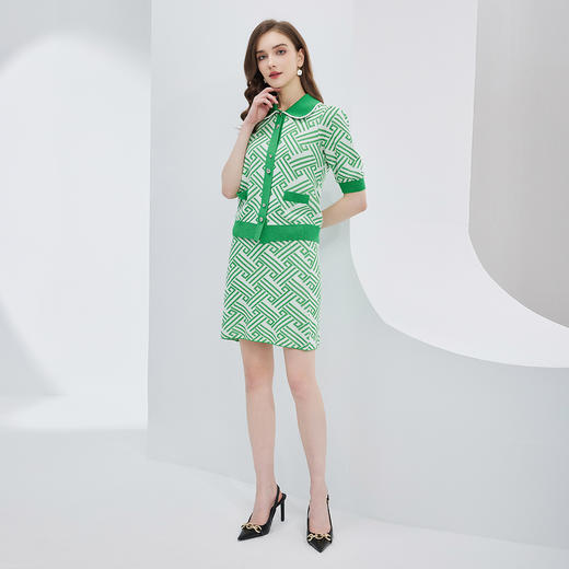 NF665斯尔丽瑟俪2023春夏新品小方领撞色几何图形针织套装小香风套装 商品图3