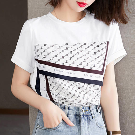 棉质撞色套头圆领字母印花短袖T恤S92327022 商品图3
