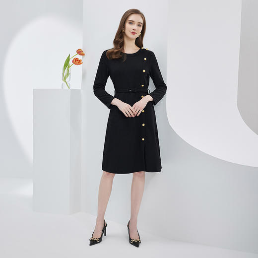 PE8A2斯尔丽瑟俪2023春季新品收腰A摆设计感装饰扣显高显瘦气质连衣裙 商品图3