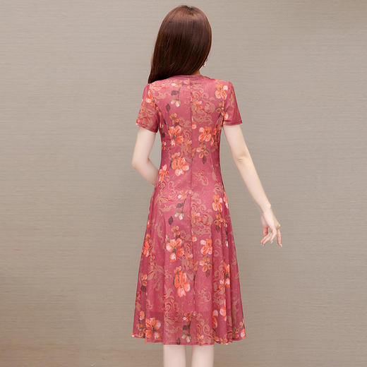 夏款印花，时尚皱褶拼接雪纺A字裙方领短袖气质修身连衣裙QYM-FL-X8829-L 商品图2