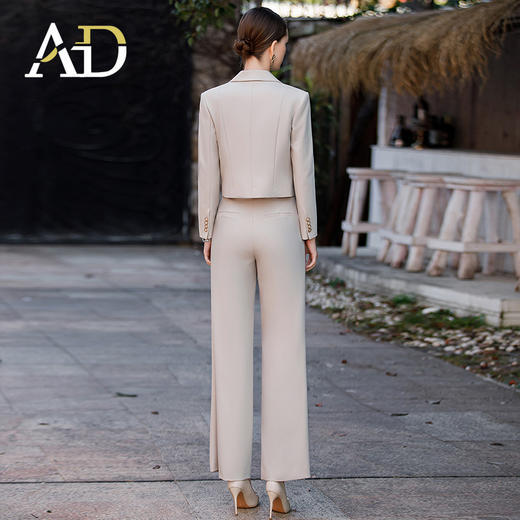 AD女士新款西装外套米杏色洋气阔腿裤时尚两件套干练气质女装套装 商品图4