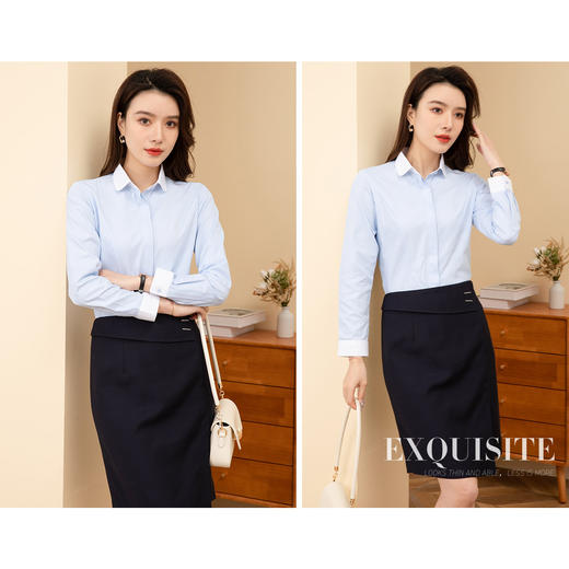 【40棉】罗蒙春季女士长袖衬衫拼色款百搭休闲商务通勤职业衬衫女 商品图5