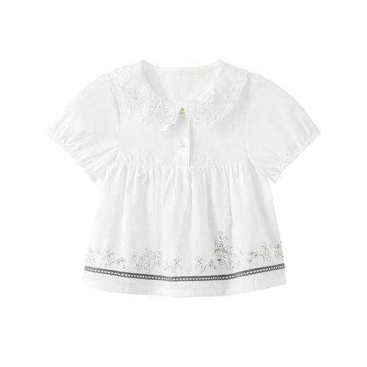 英氏儿童T恤23新款夏季女童翻领纯棉短袖刺绣上衣衬衫YRTCJ2P277A 商品图4