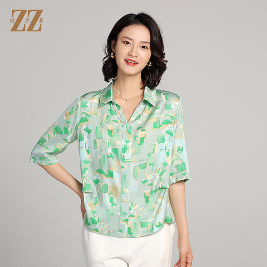 佐尔美夏季新款 桑蚕丝真丝小碎花中袖7分袖衬衣女E22CS73 商品图2