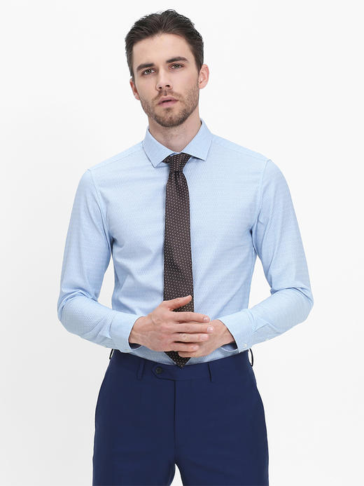 callisto浅蓝鱼骨纹全棉法式领衬衫  SRSTL025C 商品图0