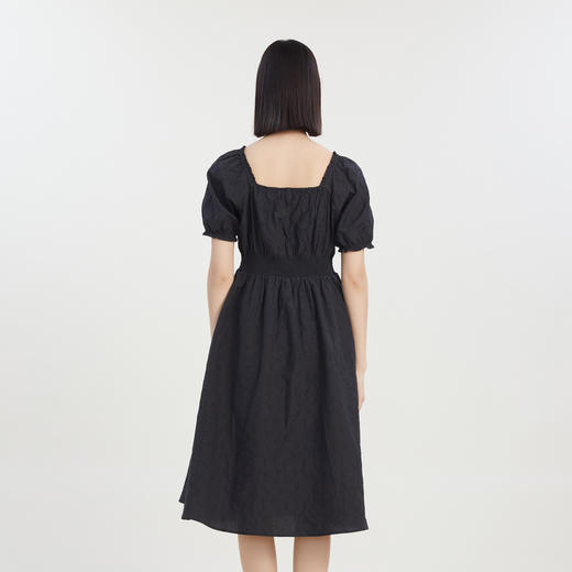 谜底2023夏新款方领泡泡袖连衣裙短袖暗纹提花收腰长裙232ML0559 商品图2