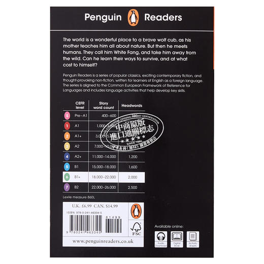 【中商原版】企鹅阅读第6级 杰克·伦敦 白牙 ELT分级阅读 Penguin Readers White Fang 英文原版 杰克 伦敦 Jack London 商品图1