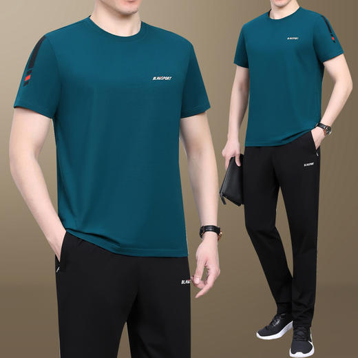 SP-149-2268夏季短袖长裤运动套装大码男士跑步休闲运动服爸爸半袖夏装 商品图2