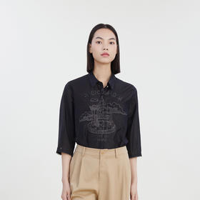 谜底2023夏季新款通勤风绣花衬衫七分袖女宽松时尚百搭232MC0552