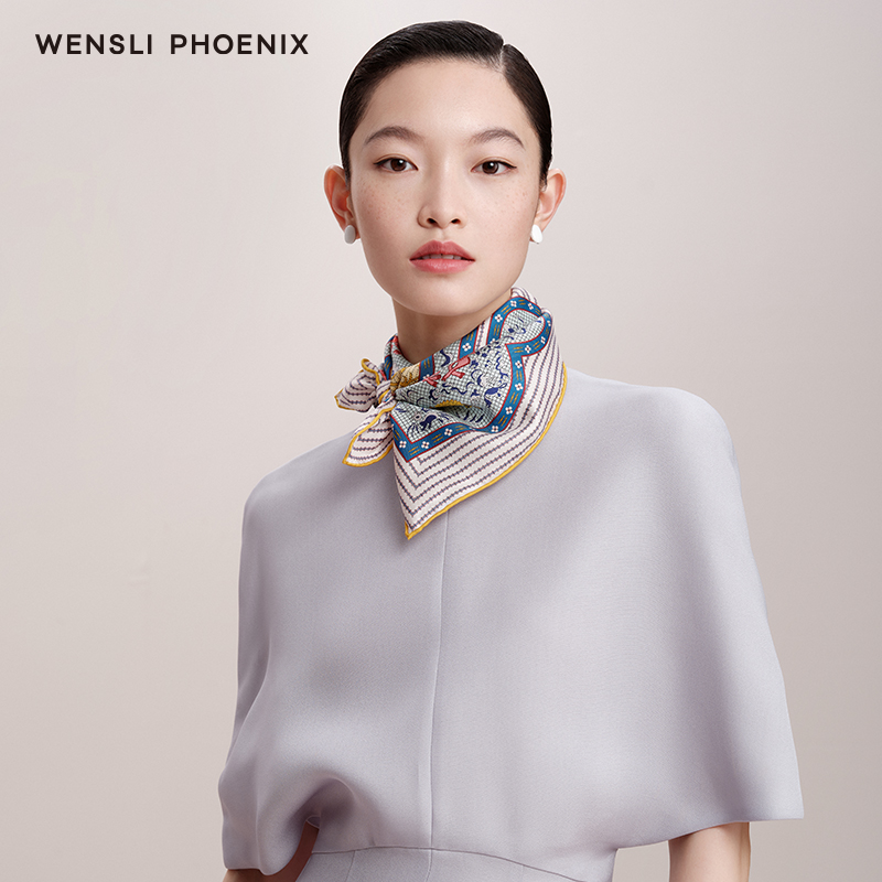 凤凰之家“昭霞序”63厘米双面印花真丝中方巾