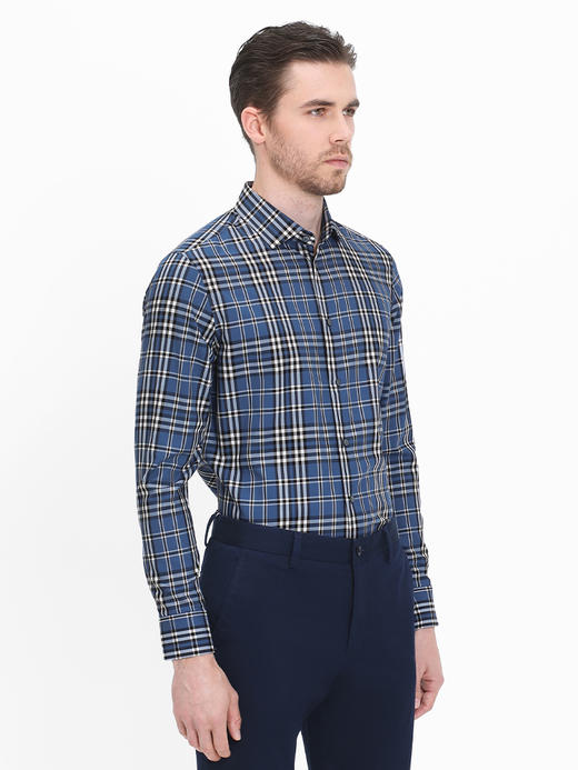 callisto蓝调苏格兰纹抗皱混纺法式领衬衫  SRSTL021C 商品图1