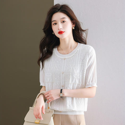 冰丝针织衫，薄款钉珠上衣中年妈妈夏装洋气宽松小衫CC-38-607 商品图2