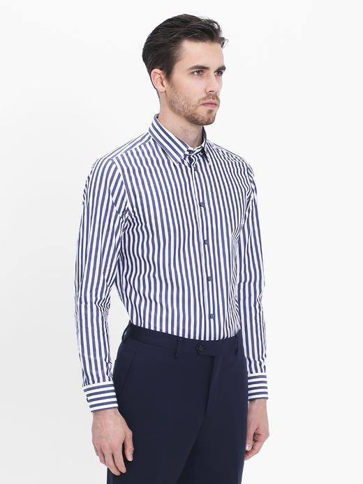 callisto蓝白巴朗斯条纹全棉意式领衬衫  SRSTL082C 商品图1