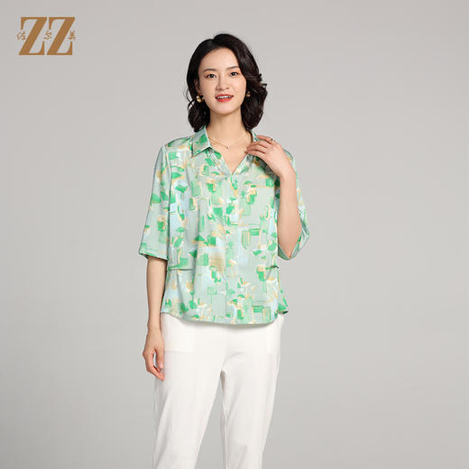 佐尔美夏季新款 桑蚕丝真丝小碎花中袖7分袖衬衣女E22CS73 商品图3