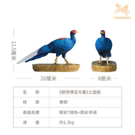 铜师傅 铜摆件《铜师傅百鸟集》之蓝鹇 铜工艺品 家居饰品摆件 商品图4