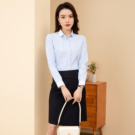 【40棉】罗蒙春季女士长袖衬衫拼色款百搭休闲商务通勤职业衬衫女 商品图4