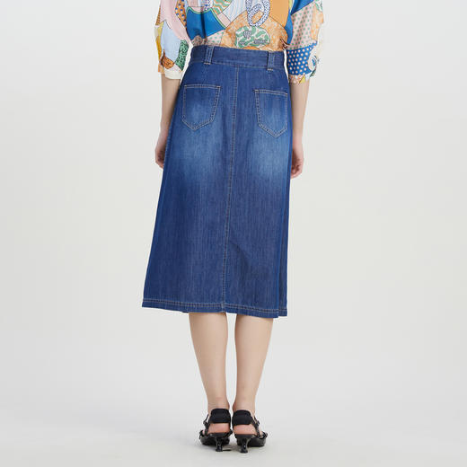 谜底2023夏季新款高腰牛仔半身裙A型前开叉中长裙配腰带232MB0530 商品图2