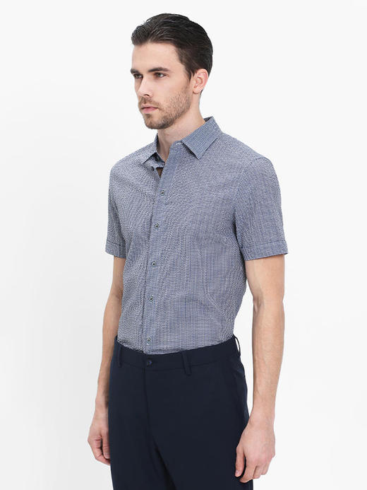 callisto蓝白棋盘格全棉泡泡意式领衬衫 SRCSS031H 商品图1