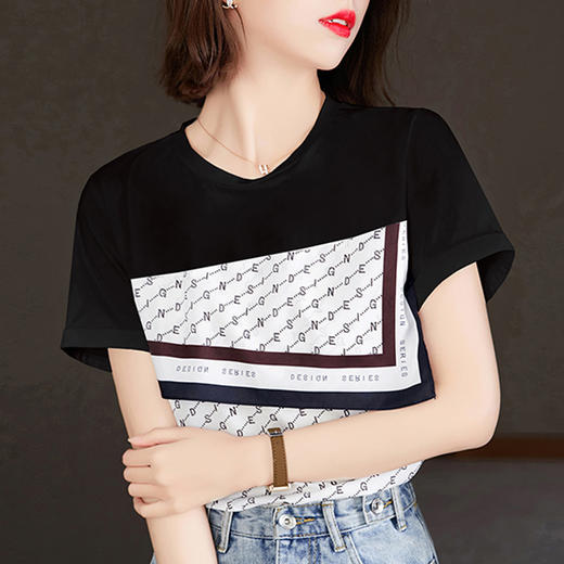 棉质撞色套头圆领字母印花短袖T恤S92327022 商品图2