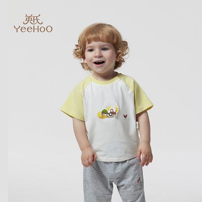 英氏儿童T恤上衣23夏季新款男女宝圆领短袖薄款打底衫YRTCJ2P247A 商品图0