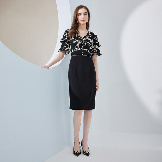 NF8B6斯尔丽瑟俪2023春夏新款女上下拼接式职业气质名媛风收腰连衣裙 商品图3