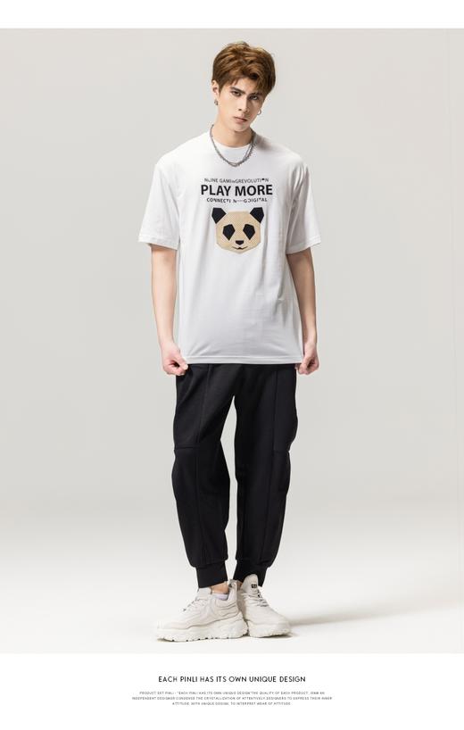 PINLI品立春季新款男士熊猫植绒纯棉圆领短袖T恤BG231111015 商品图2