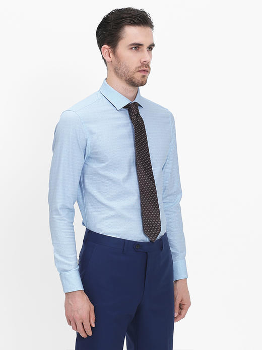 callisto浅蓝鱼骨纹全棉法式领衬衫  SRSTL025C 商品图1