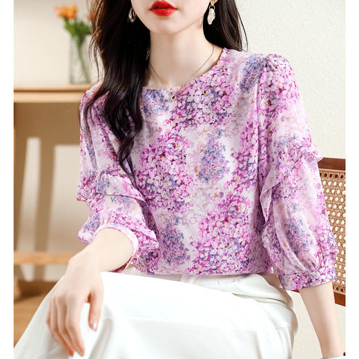 KQL E213N806碎花洋气百搭印花雪纺衫 商品图0