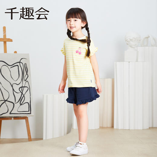 【短裤】千趣会童装夏婴幼儿女童轻薄汗布荷叶边装饰全棉中裤短裤裤子1224844 商品图3
