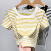短袖t恤女新款女装，经典条纹棉体恤宽边圆领收腰撞色上衣SG-T3X0222 商品缩略图3