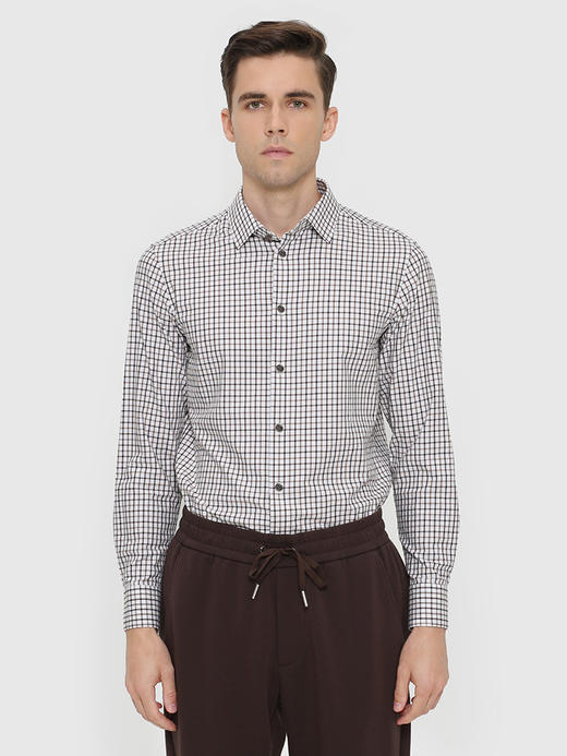 callisto咖啡莫代尔混纺棋盘格长衬 FRSTL059C 商品图0