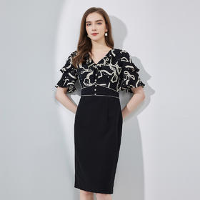 NF8B6斯尔丽瑟俪2023春夏新款女上下拼接式职业气质名媛风收腰连衣裙