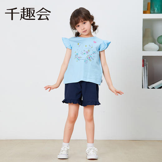 【短裤】千趣会童装夏婴幼儿女童轻薄汗布荷叶边装饰全棉中裤短裤裤子1224844 商品图1