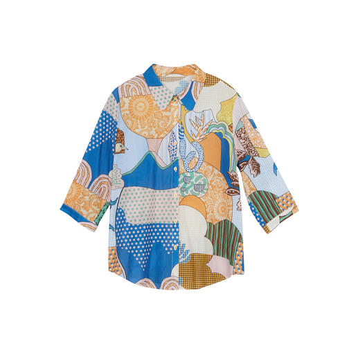 谜底2023夏季新款主题花色衬衫七分袖复古宽松花衬衣女232MC0528 商品图4