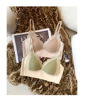【大熊显小防下垂纯欲薄款】法式蕾丝纯欲风内衣女无痕大胸显小三角杯收副乳防下垂文胸罩